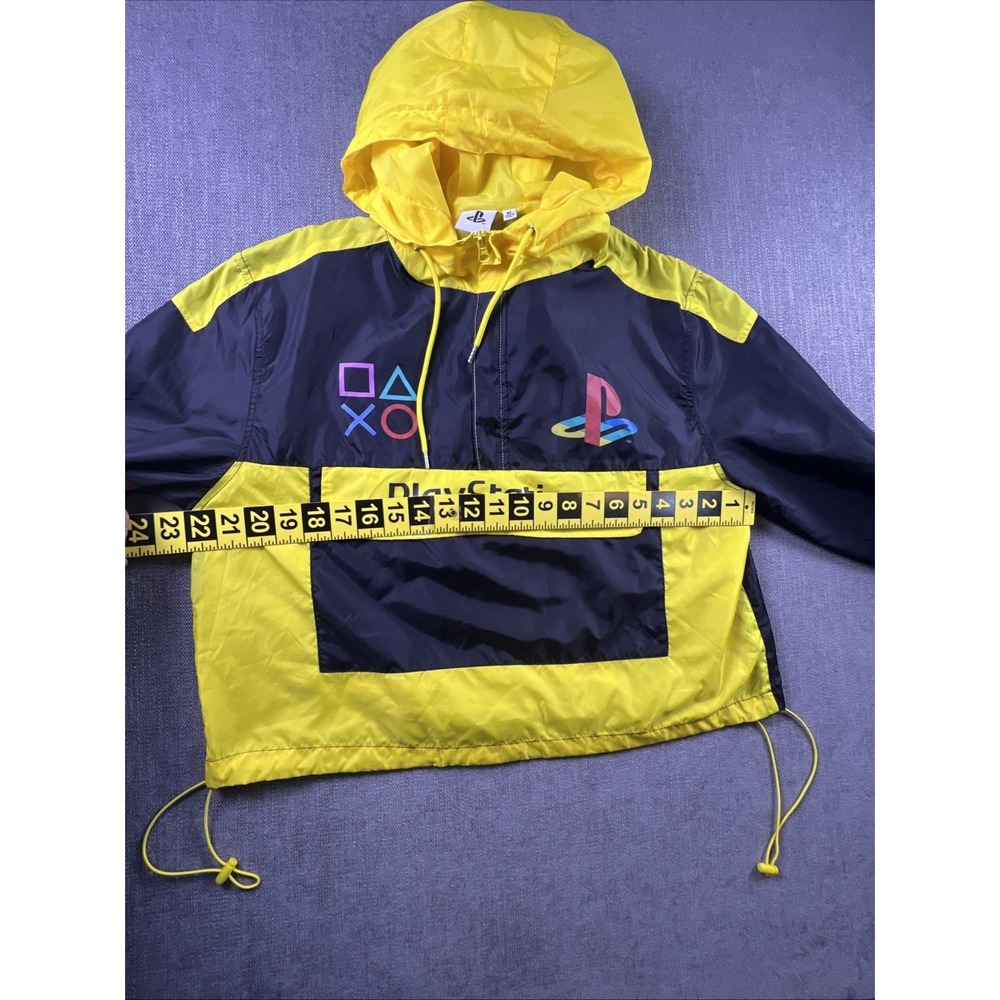 PlayStation 1/4 Zip Windbreaker Cropped Hooded Black & Yellow Women's SZ XL - Picture 5 of 9